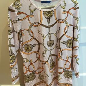 J. McLaughlin Chain Motif Long Sleeve Top - Orange and Gold